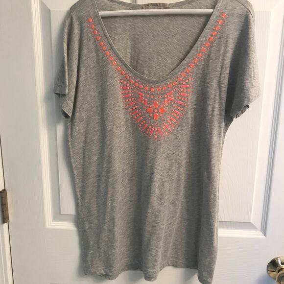 Gap grey short sleeve top with embellishments M - Picture 1 of 3